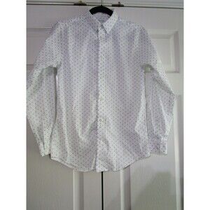 Calvin Klein Shirt Mens 18 Slim Fit Stretch White Blue Geometric Button Up Dress